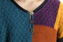 multicolor patchwork ramie cotton textured knit half button pullover