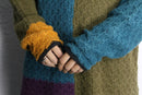 multicolor patchwork ramie cotton textured knit half button pullover