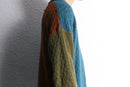 multicolor patchwork ramie cotton textured knit half button pullover