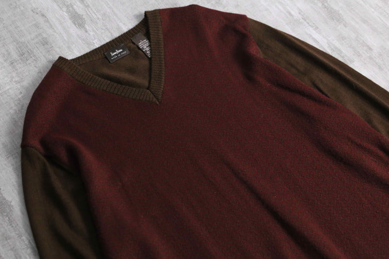 1990s Neiman Marcus herringbone pattern Vneck knit