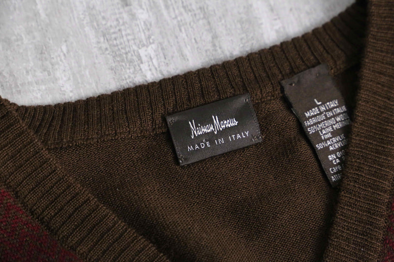 1990s Neiman Marcus herringbone pattern Vneck knit