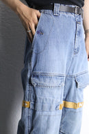 90's "MARITHÉ + FRANÇOIS GIRBAUD" mustard yellow velcro strap wide baggy shuttle denim pants