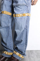 90's "MARITHÉ + FRANÇOIS GIRBAUD" mustard yellow velcro strap wide baggy shuttle denim pants