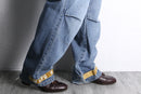 90's "MARITHÉ + FRANÇOIS GIRBAUD" mustard yellow velcro strap wide baggy shuttle denim pants