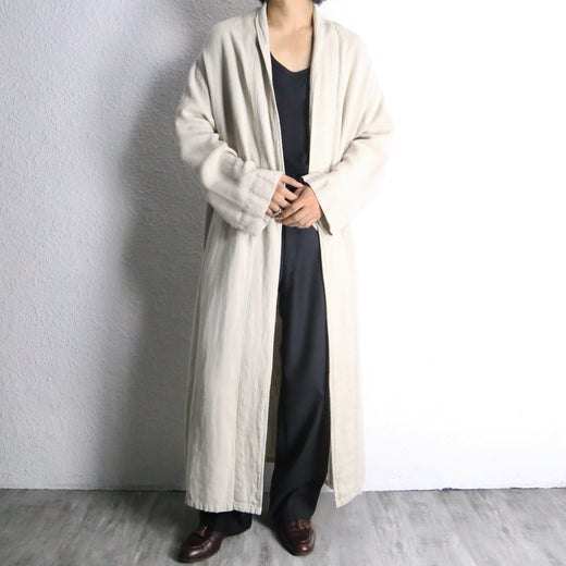 linen 100% shawl collar long gown coat