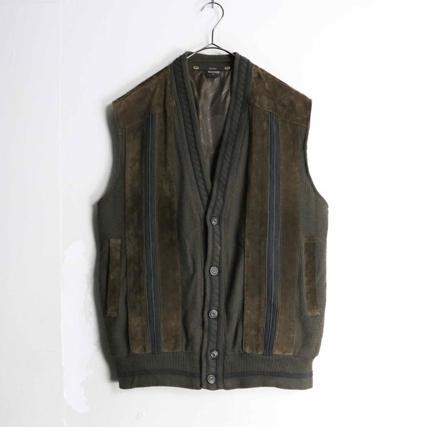 khaki brown suede switch over knit vest