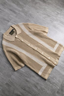 beige cotton low gauge H/S knit shirt