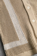 beige cotton low gauge H/S knit shirt