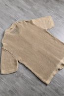 beige cotton low gauge H/S knit shirt