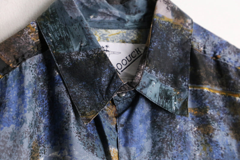 "GOOUCH"blue color all over pattern silk shirt