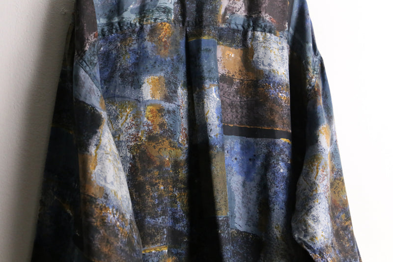 "GOOUCH"blue color all over pattern silk shirt