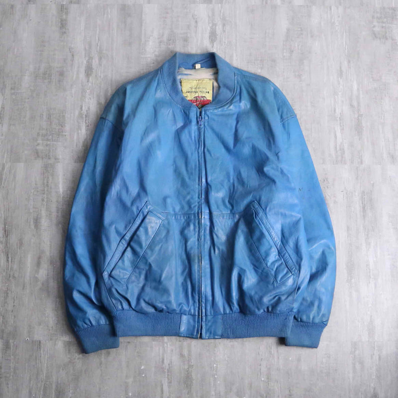 light blue real leather blouson