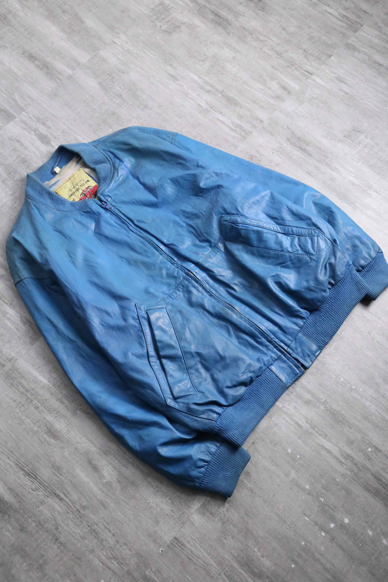 light blue real leather blouson