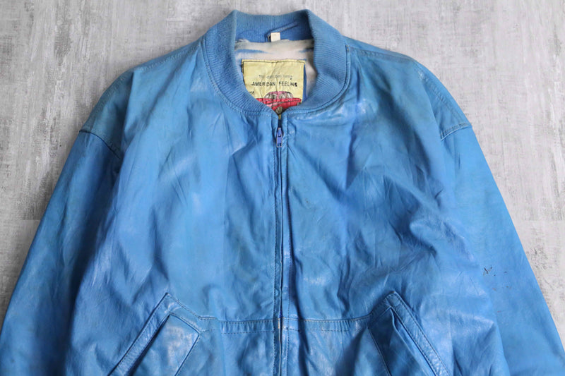 light blue real leather blouson