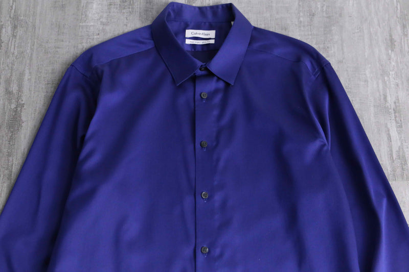 “Calvin Klein” shiny blue cotton dress shirt
