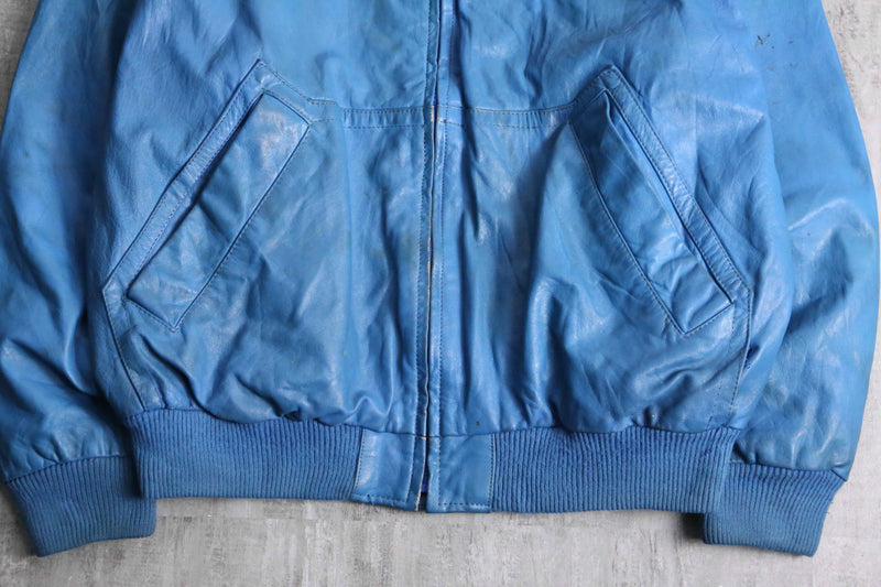 light blue real leather blouson