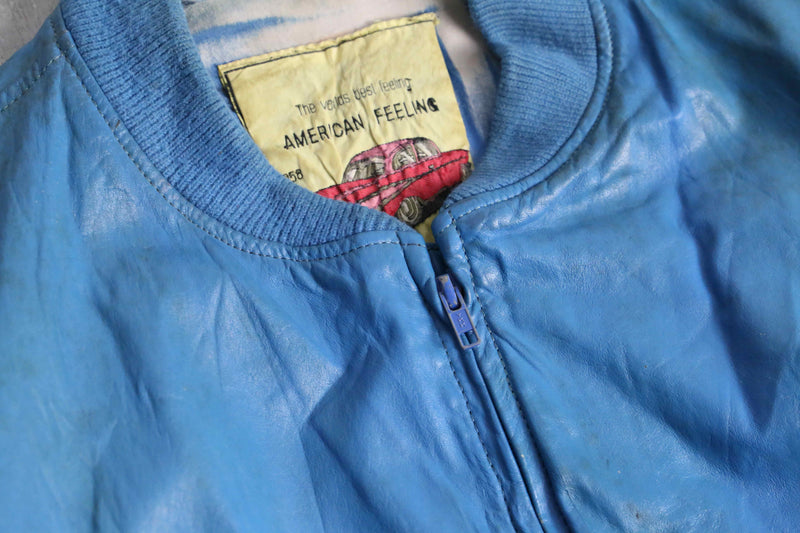 light blue real leather blouson