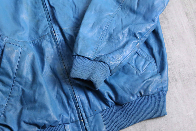 light blue real leather blouson