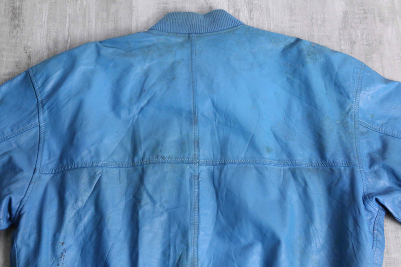 light blue real leather blouson