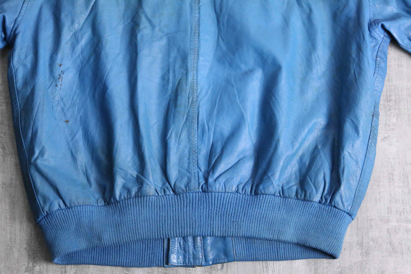 light blue real leather blouson