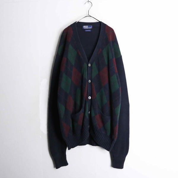 “POLO by RL” argyle check knit cardigan