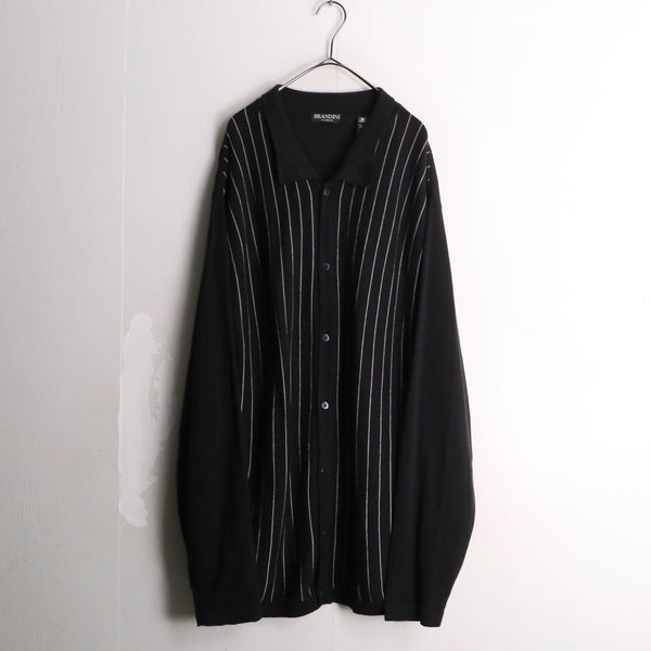 black stripe knit shirt jacket