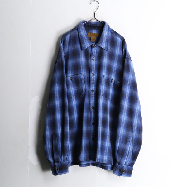 blue × black ombre check cotton shirt