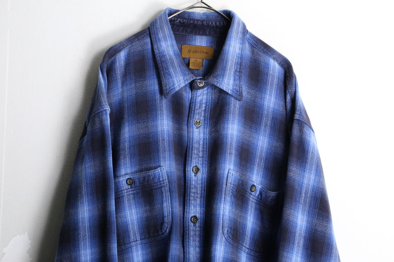 blue × black ombre check cotton shirt