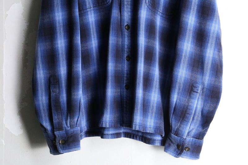 blue × black ombre check cotton shirt