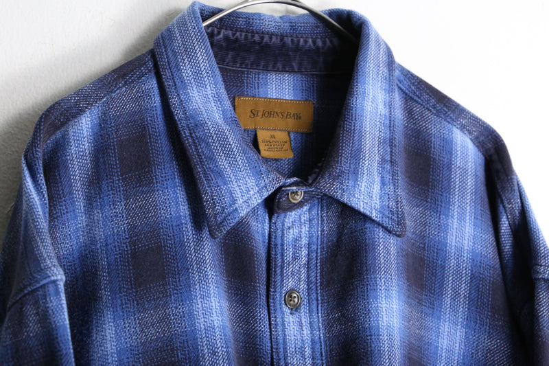 blue × black ombre check cotton shirt