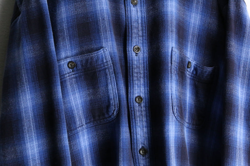 blue × black ombre check cotton shirt