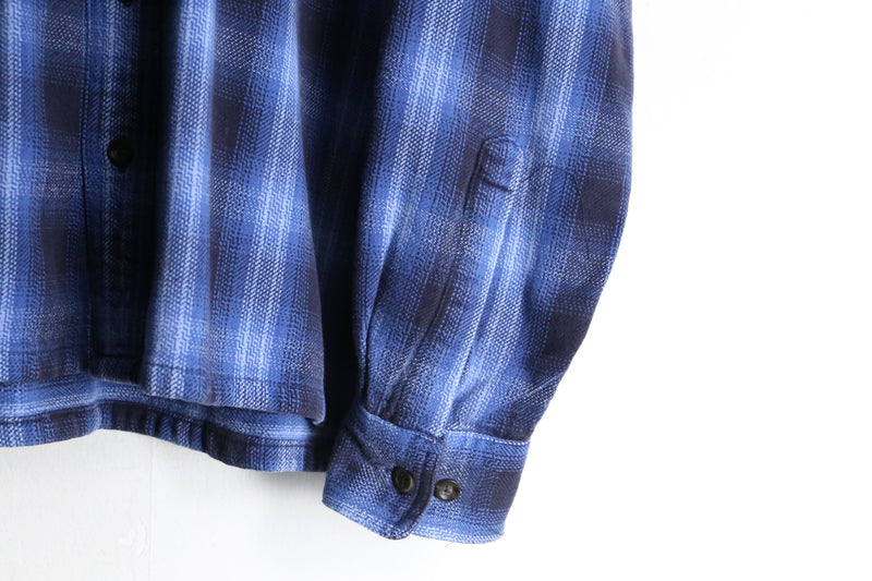 blue × black ombre check cotton shirt