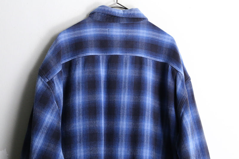 blue × black ombre check cotton shirt