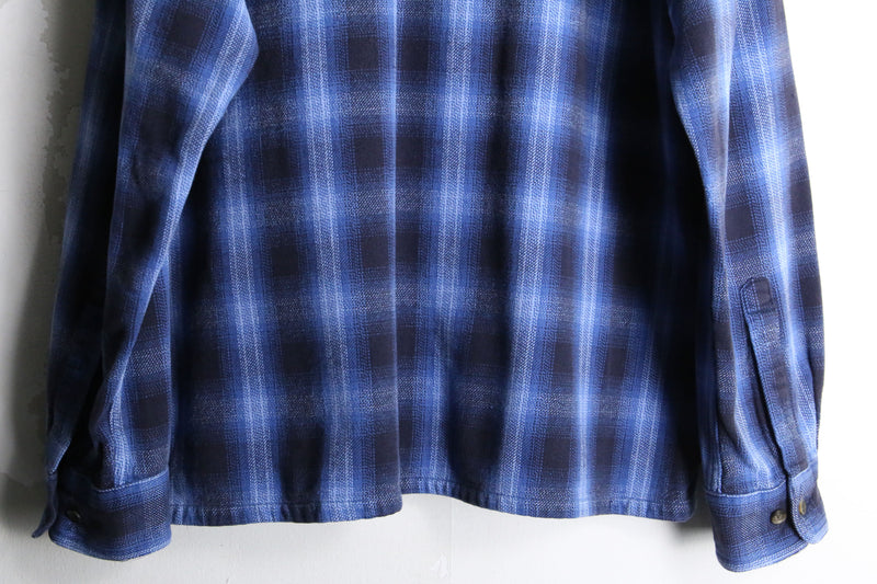 blue × black ombre check cotton shirt