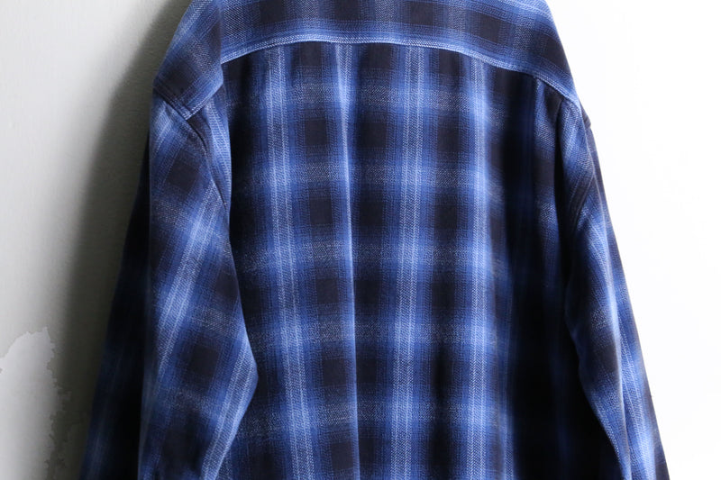 blue × black ombre check cotton shirt