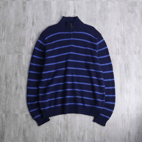 “Polo by Ralph Lauren” horizontal stripe half zip knit