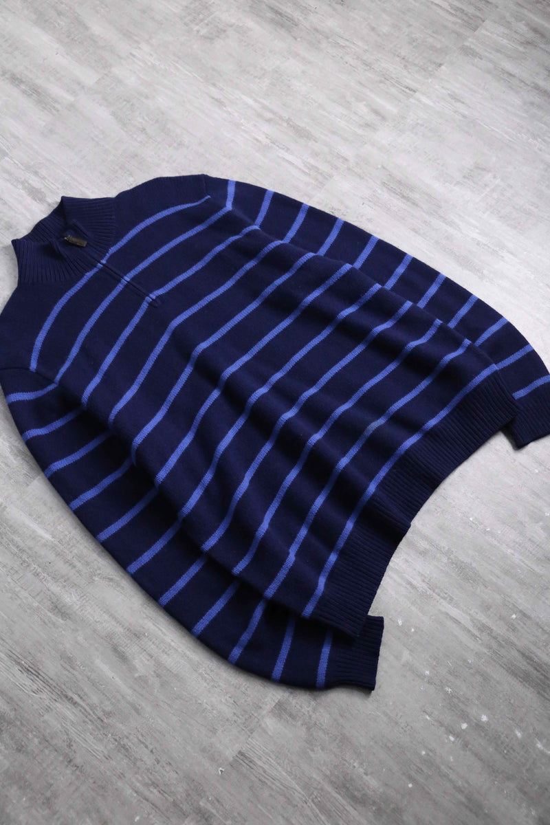 “Polo by Ralph Lauren” horizontal stripe half zip knit