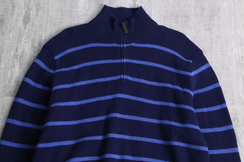 “Polo by Ralph Lauren” horizontal stripe half zip knit