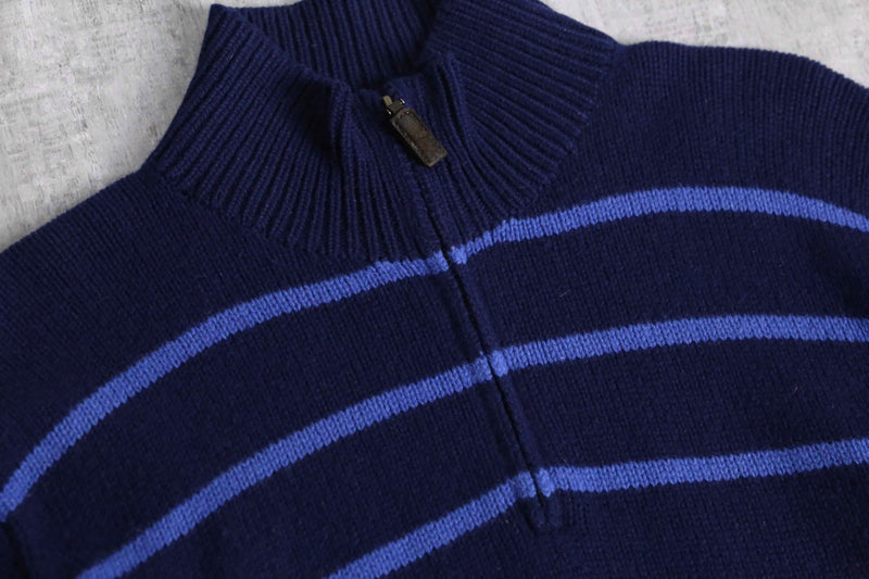 “Polo by Ralph Lauren” horizontal stripe half zip knit