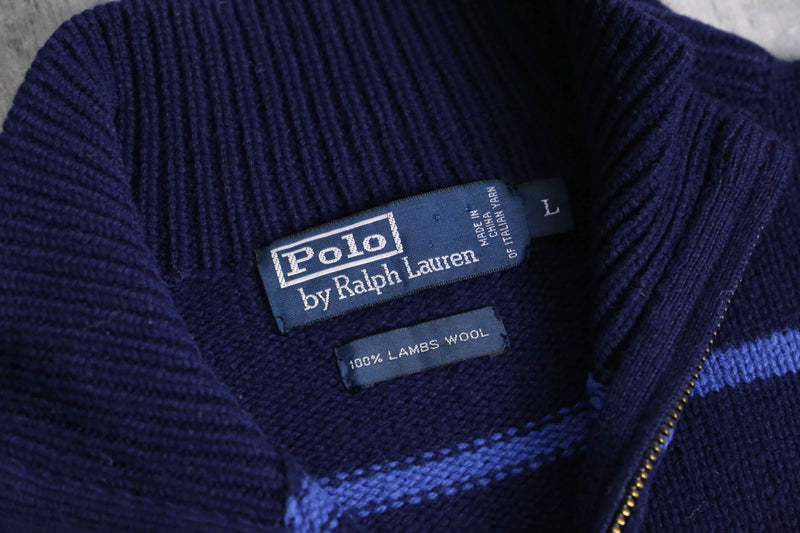 “Polo by Ralph Lauren” horizontal stripe half zip knit