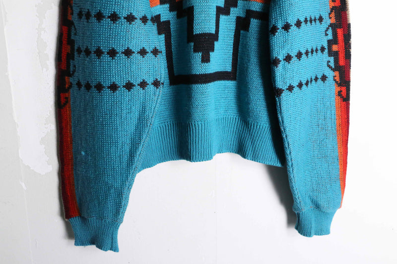 "PENDLETON" vivid blue ethnic wool knit