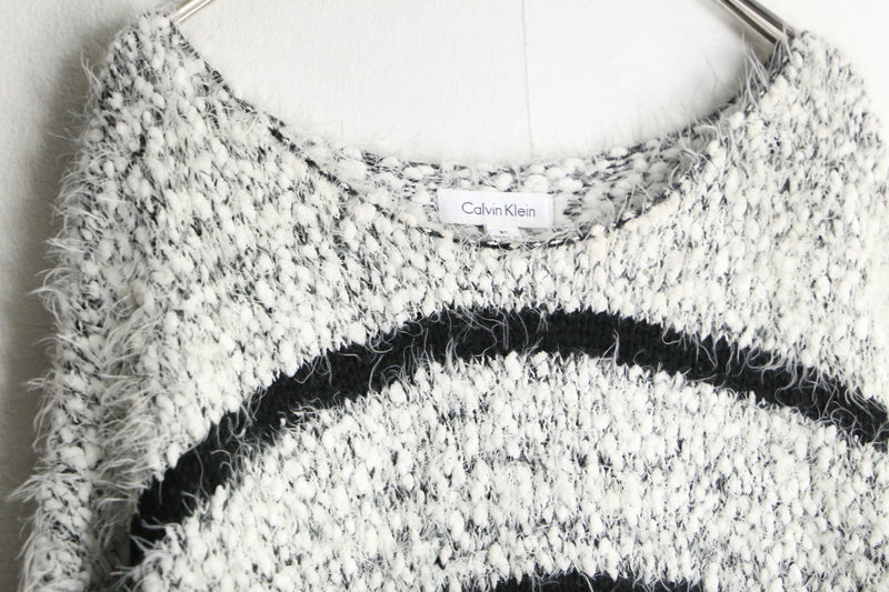 "Calvin Klein" border loose shaggy knit