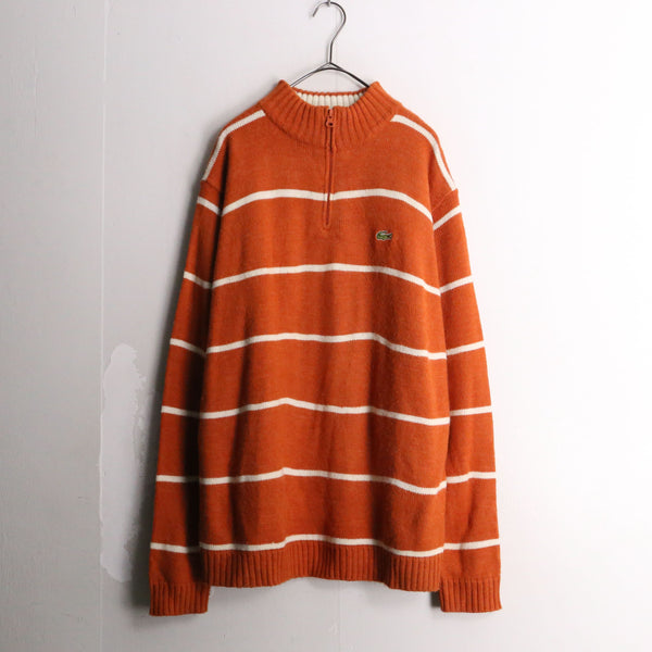 "LACOSTE" orange half zip border knit