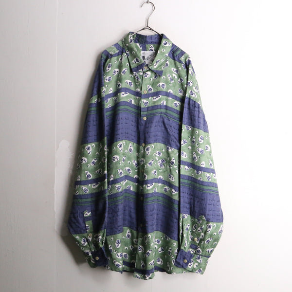 "GOOUCH" border ethnic design loose silk shirt