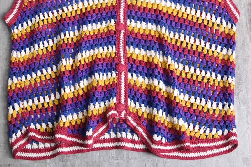 colorful crochet button-up knit vest