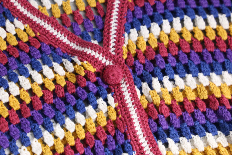 colorful crochet button-up knit vest