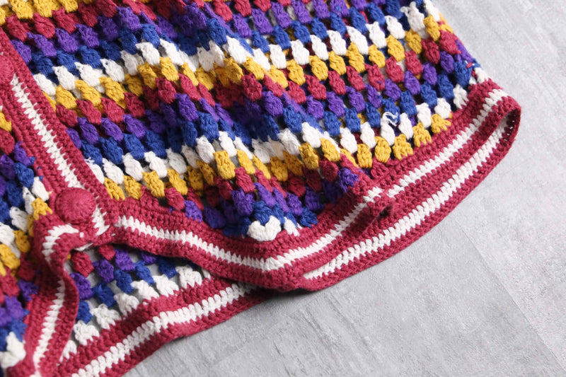 colorful crochet button-up knit vest