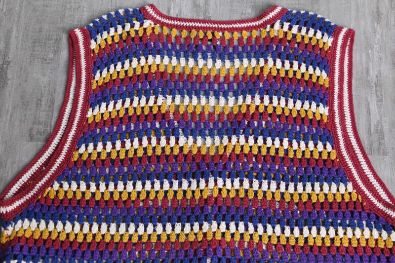 colorful crochet button-up knit vest