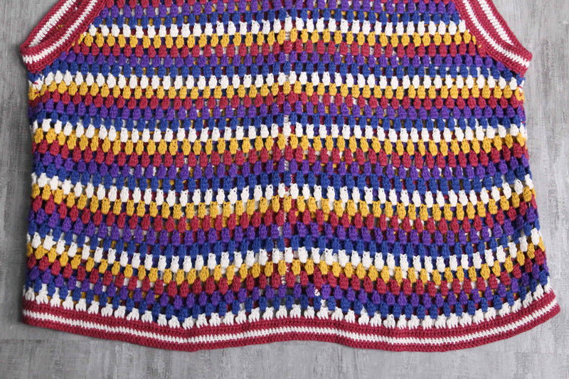 colorful crochet button-up knit vest