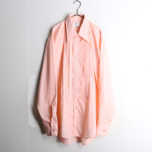 70's "After Six" salmon pink frill shirt